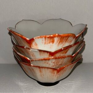 Elegant Floral Ceramic Bowls - Orange and White